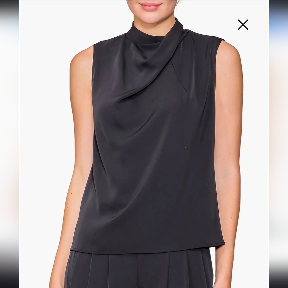 Joie Black Sleeveless Blouse, High Neck Draped Front Size XS - NWT